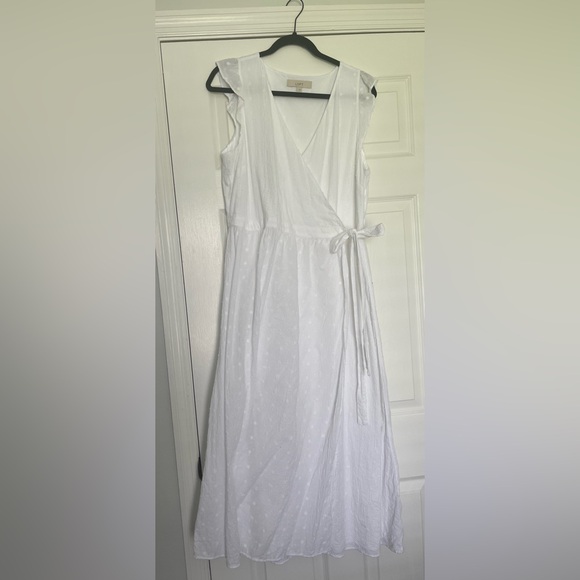 Loft white midi wrap dress size large - Picture 1 of 3